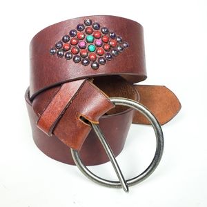 BOHO Vintage Colorful Studded Leather Belt, M